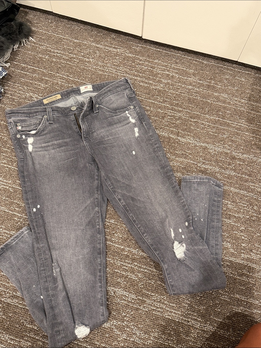AG Adriano Goldschmied Gray Distressed Ankle Jeans